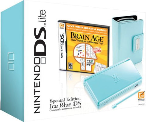 Nintendo DS Lite Limited Edition Ice Blue with Brain Age And Carrying Case